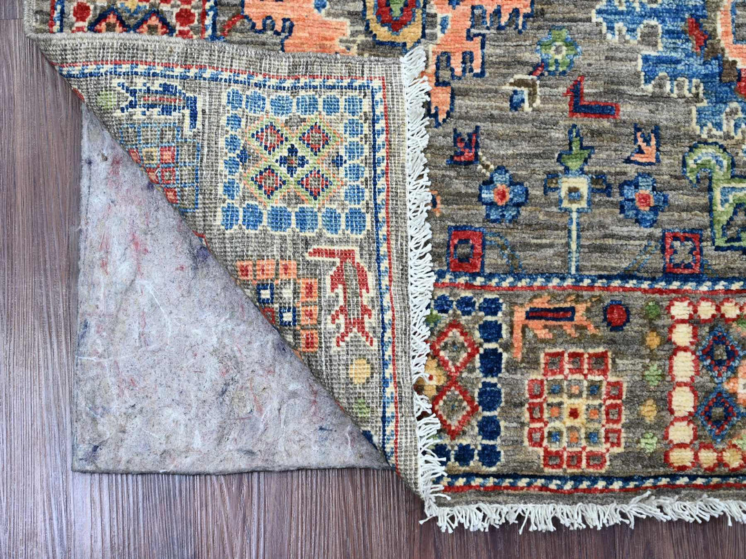 3'1" x 5'3" New Hand Knotted Grey Wool Rectangle Oriental Rug - MOA10220631