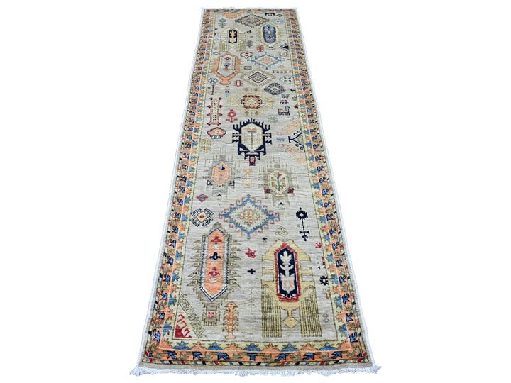 2'7" x 9'8" New Hand Knotted Ivory Wool Runner Oriental Rug - MOA10220632