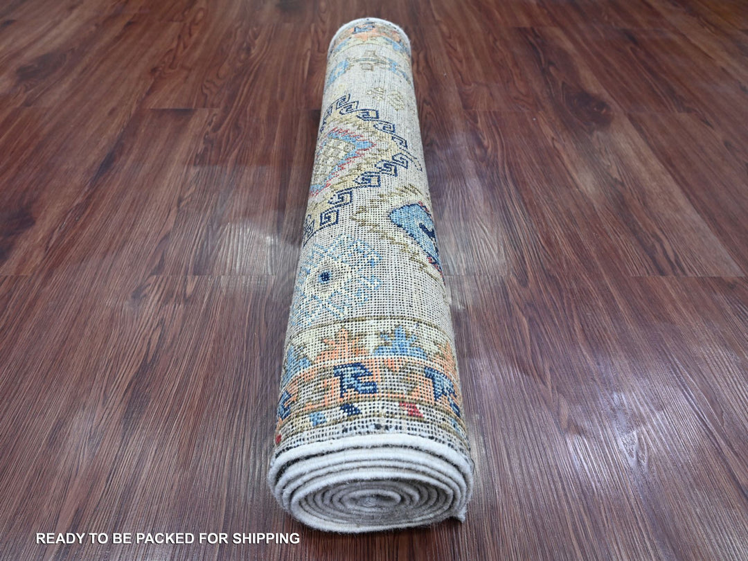 2'7" x 9'8" New Hand Knotted Ivory Wool Runner Oriental Rug - MOA10220632