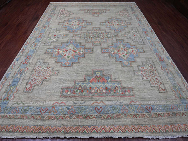8'8" x 11'8" New Hand Knotted Ivory Wool Rectangle Oriental Rug - MOA10220636