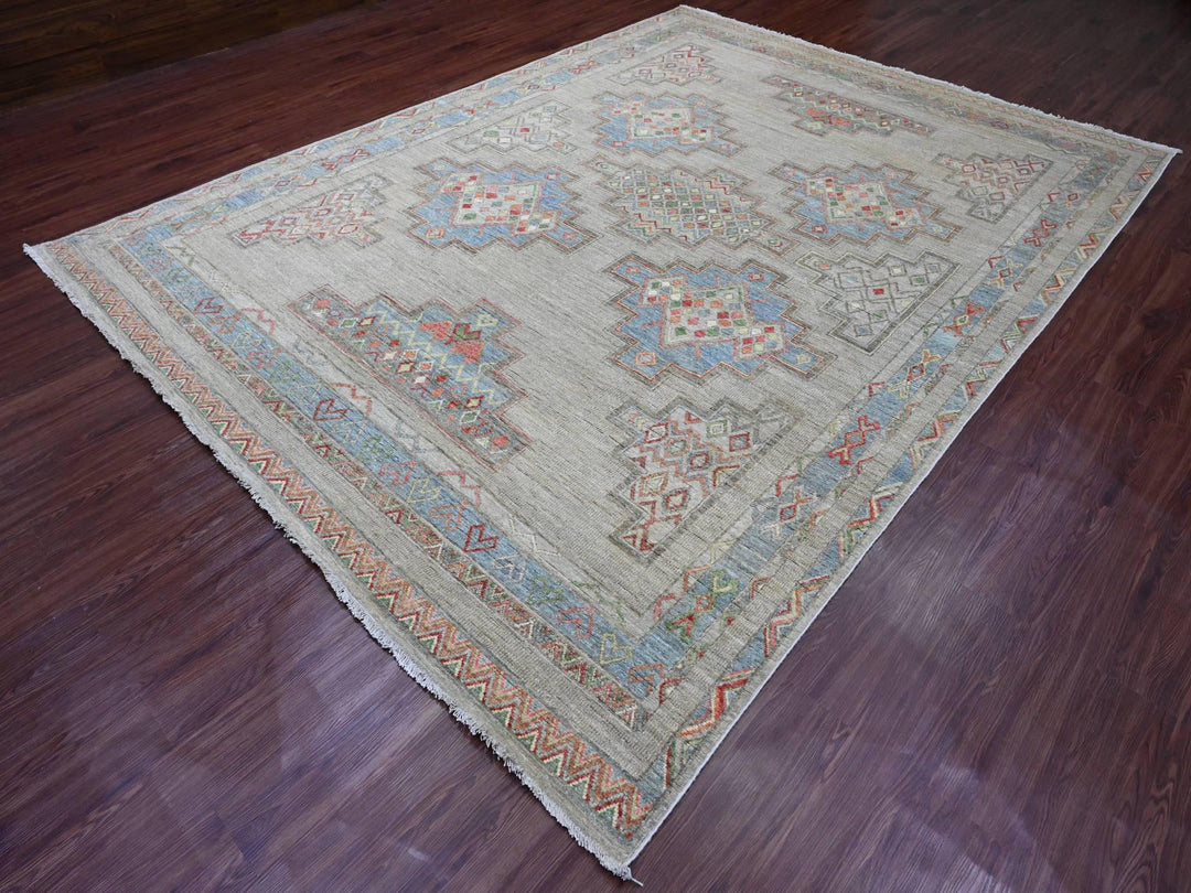 8'8" x 11'8" New Hand Knotted Ivory Wool Rectangle Oriental Rug - MOA10220636