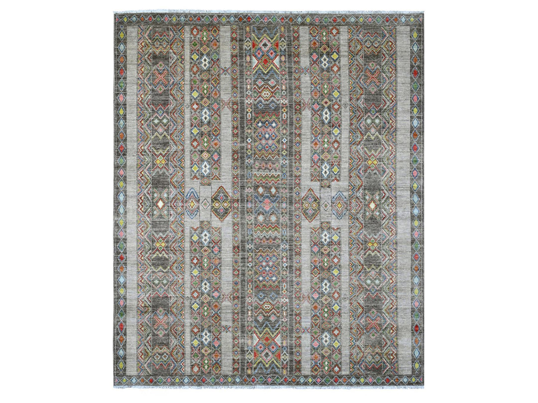 8'1" x 9'6" New Hand Knotted Grey Wool Rectangle Oriental Rug - MOA10220637