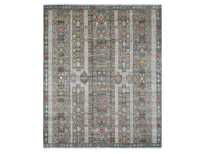 8'1" x 9'6" New Hand Knotted Grey Wool Rectangle Oriental Rug - MOA10220637