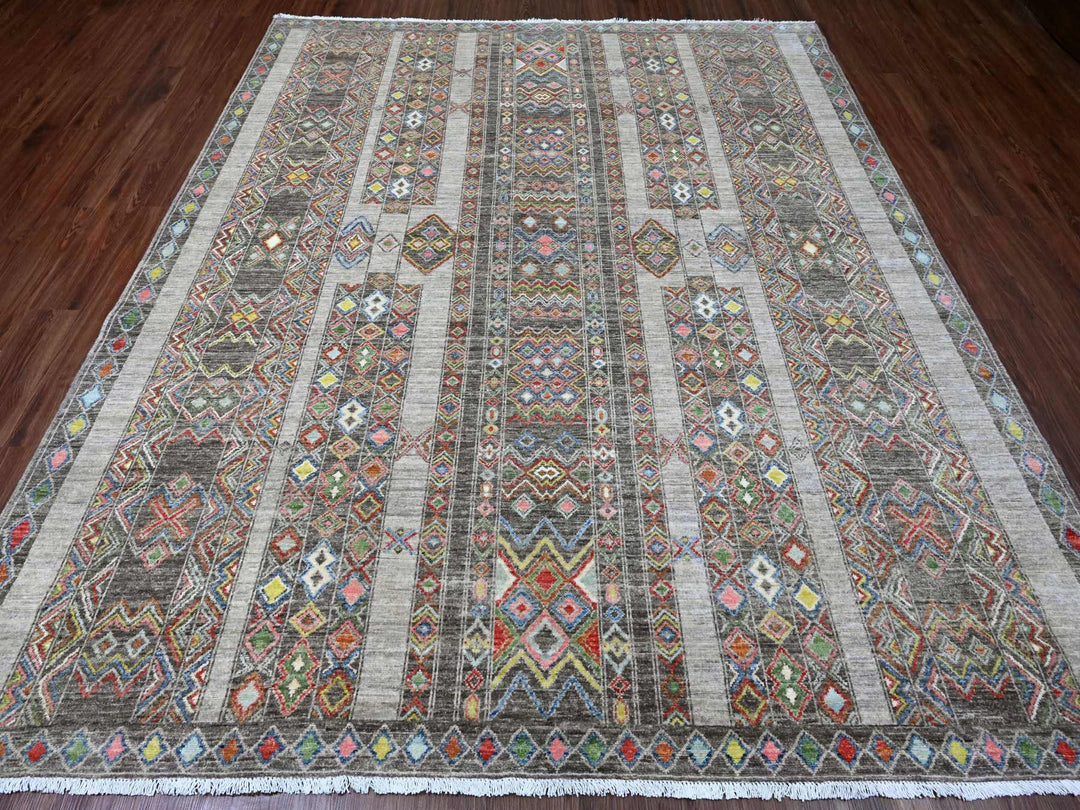 8'1" x 9'6" New Hand Knotted Grey Wool Rectangle Oriental Rug - MOA10220637