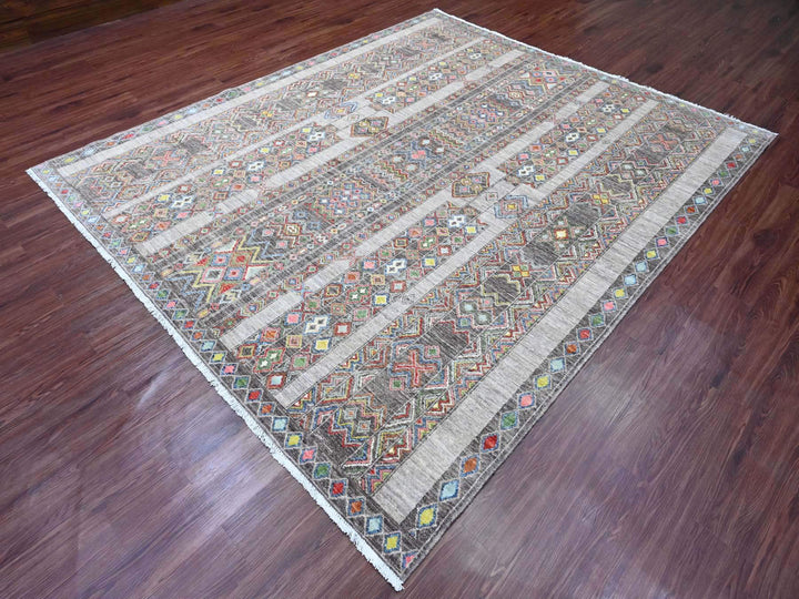 8'1" x 9'6" New Hand Knotted Grey Wool Rectangle Oriental Rug - MOA10220637
