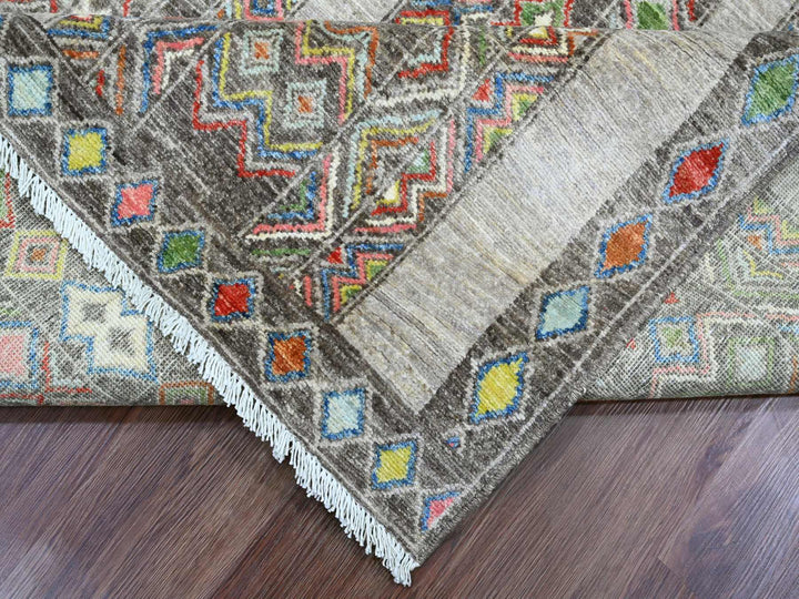 8'1" x 9'6" New Hand Knotted Grey Wool Rectangle Oriental Rug - MOA10220637