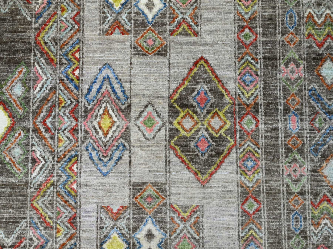 8'1" x 9'6" New Hand Knotted Grey Wool Rectangle Oriental Rug - MOA10220637