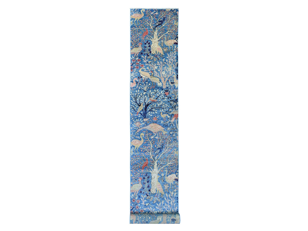 2'10" x 23'6" New Hand Knotted Blue Wool Runner Oriental Rug - MOA10220638