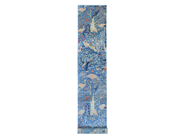 2'10" x 23'6" New Hand Knotted Blue Wool Runner Oriental Rug - MOA10220638