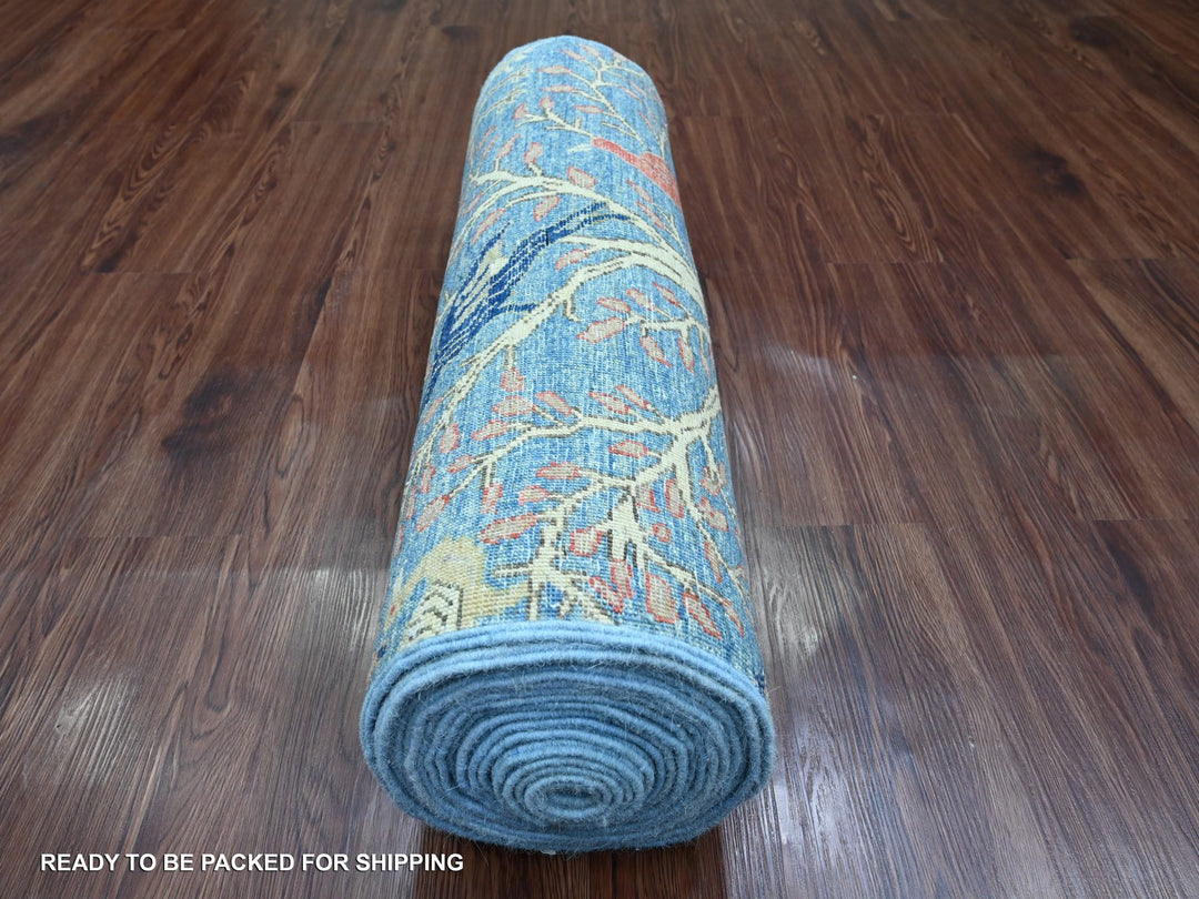 2'10" x 23'6" New Hand Knotted Blue Wool Runner Oriental Rug - MOA10220638