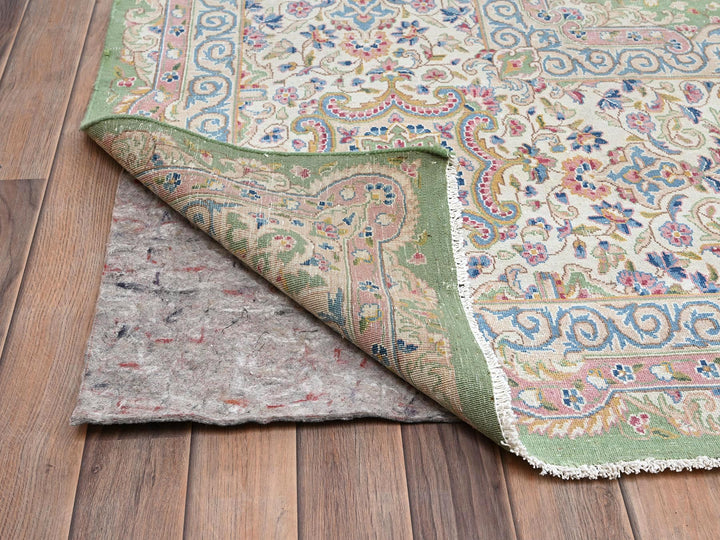 11'8" x 19'3" Vintage Hand Knotted Green Wool Rectangle Oriental Rug - MOA1022063