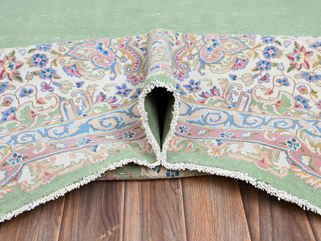11'8" x 19'3" Vintage Hand Knotted Green Wool Rectangle Oriental Rug - MOA1022063