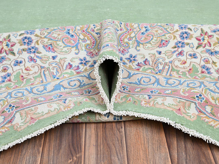 11'8" x 19'3" Vintage Hand Knotted Green Wool Rectangle Oriental Rug - MOA1022063