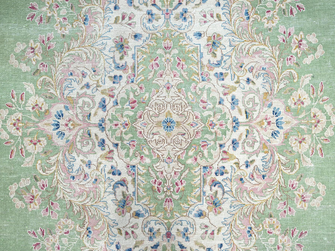 11'8" x 19'3" Vintage Hand Knotted Green Wool Rectangle Oriental Rug - MOA1022063