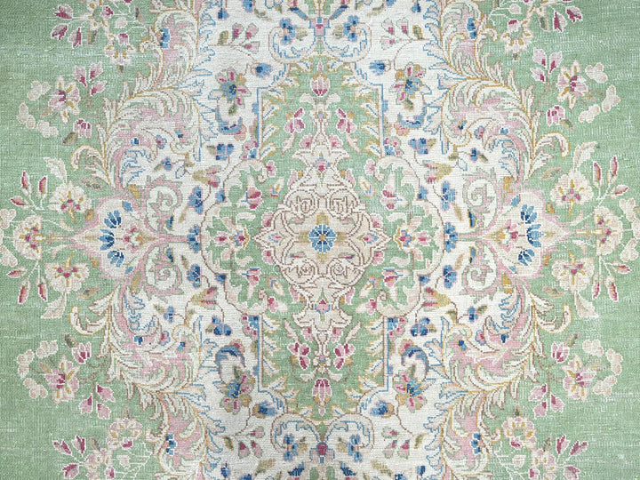 11'8" x 19'3" Vintage Hand Knotted Green Wool Rectangle Oriental Rug - MOA1022063