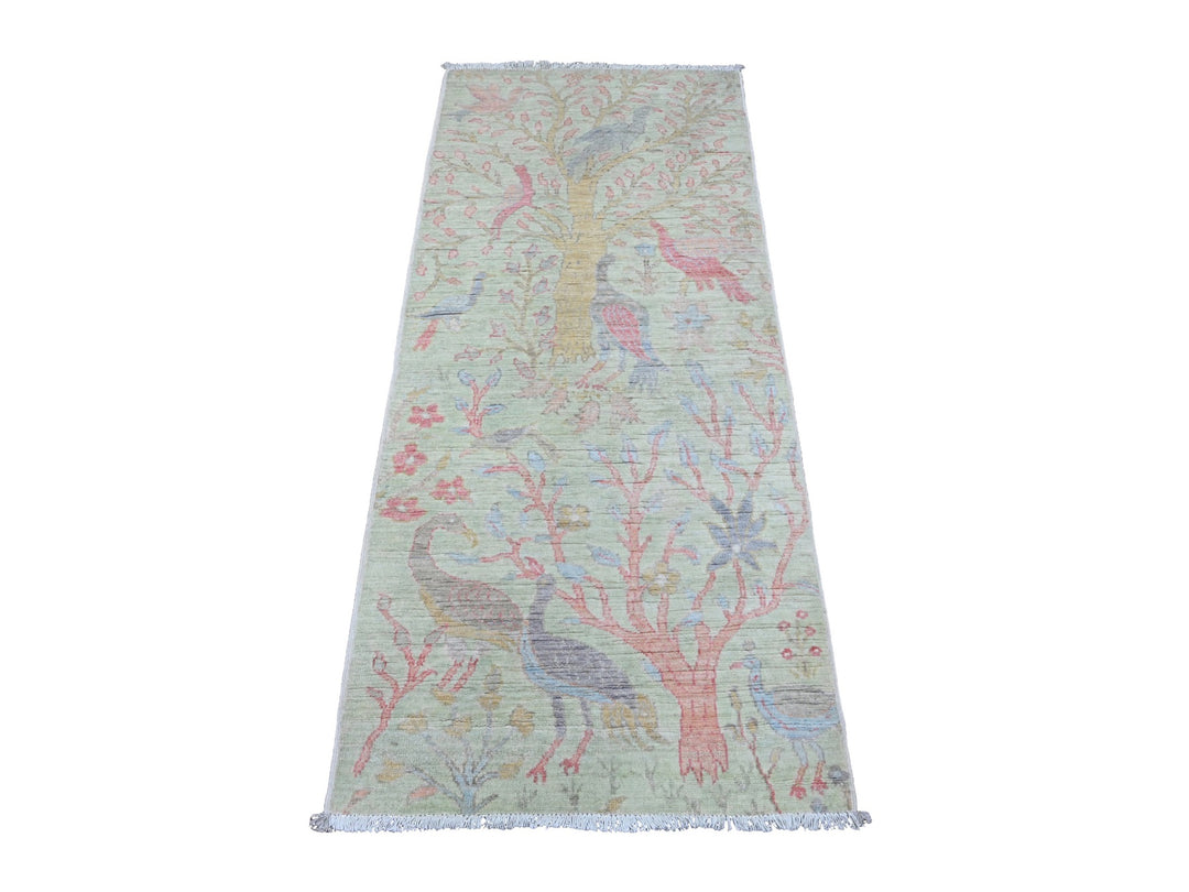 2'6" x 5'7" New Hand Knotted Green Wool Runner Oriental Rug - MOA10220641