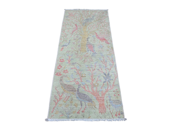2'6" x 5'7" New Hand Knotted Green Wool Runner Oriental Rug - MOA10220641
