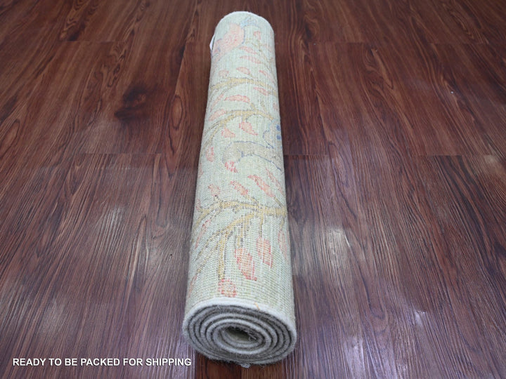 2'6" x 5'7" New Hand Knotted Green Wool Runner Oriental Rug - MOA10220641