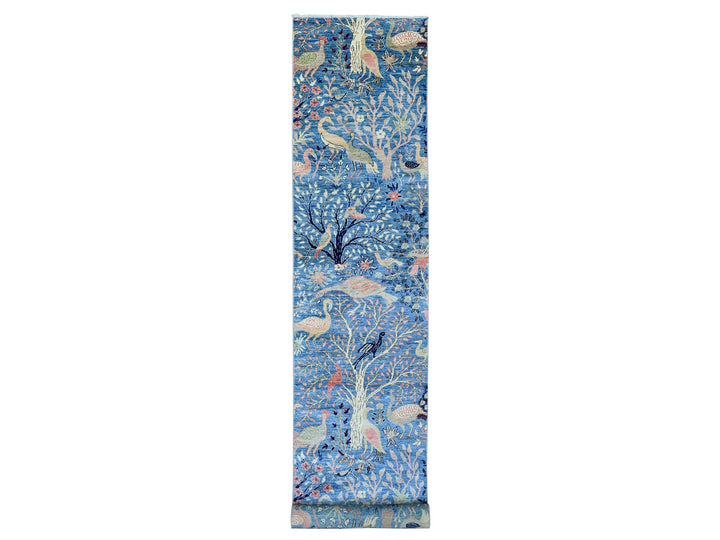 3'1" x 21'2" New Hand Knotted Blue Wool Runner Oriental Rug - MOA10220642