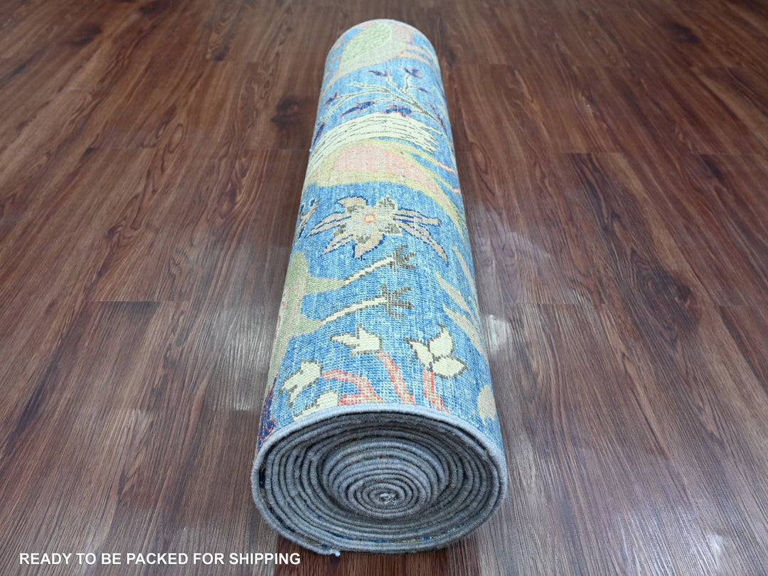 3'1" x 21'2" New Hand Knotted Blue Wool Runner Oriental Rug - MOA10220642