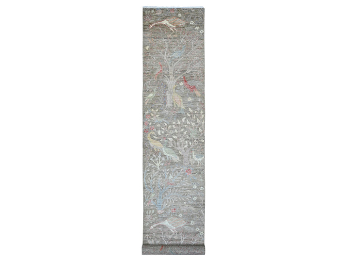 2'9" x 15'9" New Hand Knotted Brown Wool Runner Oriental Rug - MOA10220643