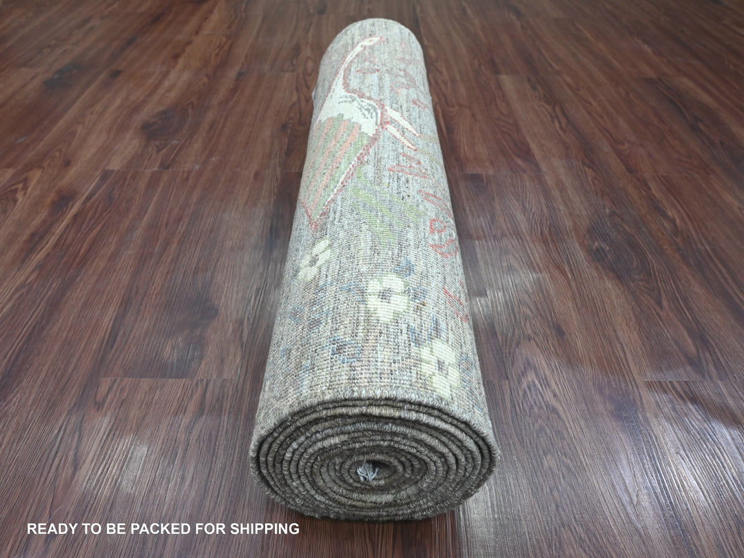 2'9" x 15'9" New Hand Knotted Brown Wool Runner Oriental Rug - MOA10220643