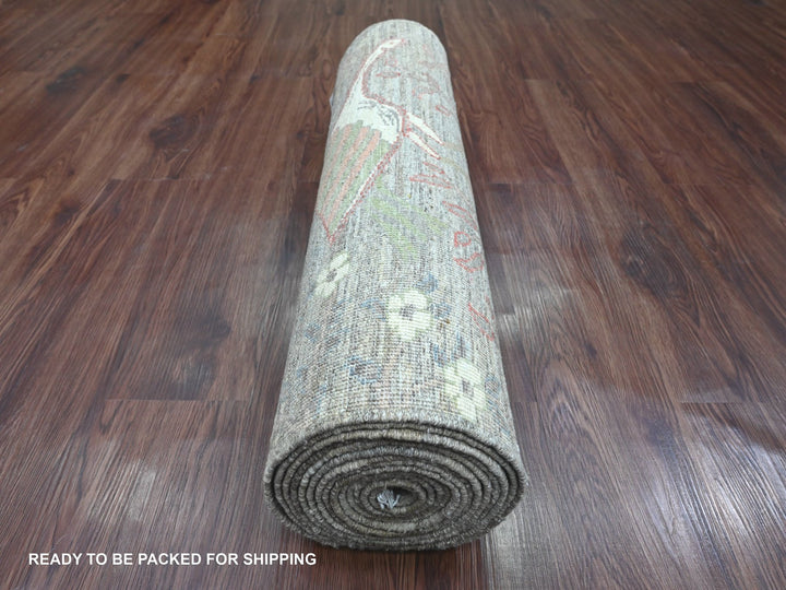 2'9" x 15'9" New Hand Knotted Brown Wool Runner Oriental Rug - MOA10220643