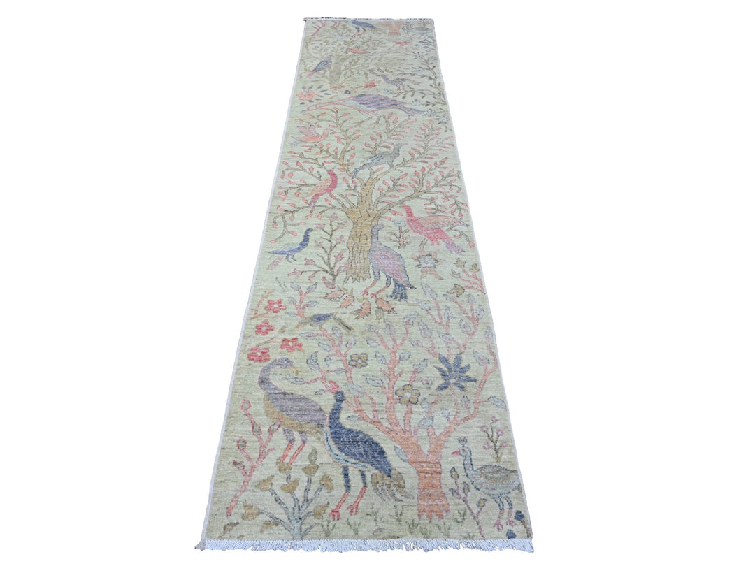 2'6" x 9'9" New Hand Knotted Green Wool Runner Oriental Rug - MOA10220644