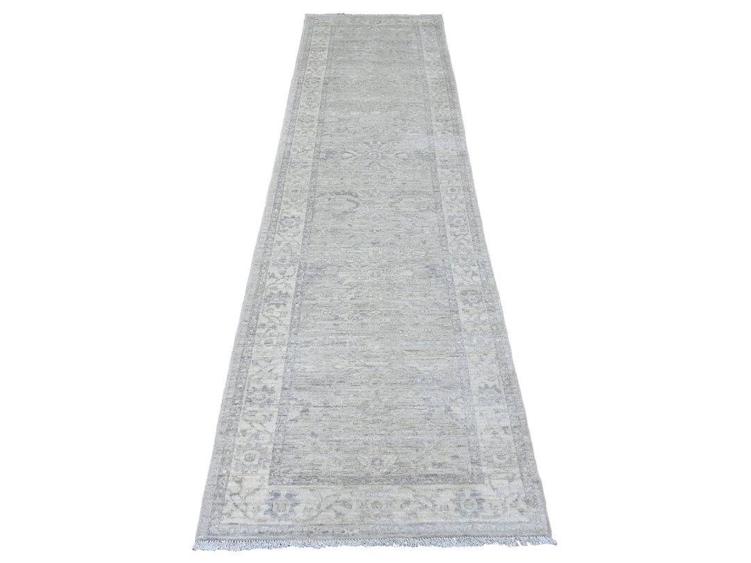 2'8" x 9'11" New Hand Knotted Grey Wool Runner Oriental Rug - MOA10220649