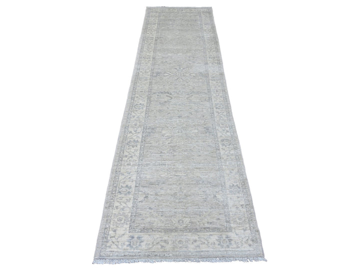 2'8" x 9'11" New Hand Knotted Grey Wool Runner Oriental Rug - MOA10220649