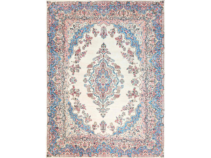 10'3" x 13'2" Vintage Hand Knotted Ivory Wool Rectangle Oriental Rug - MOA1022064