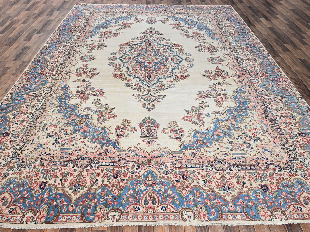 10'3" x 13'2" Vintage Hand Knotted Ivory Wool Rectangle Oriental Rug - MOA1022064