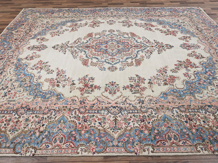 10'3" x 13'2" Vintage Hand Knotted Ivory Wool Rectangle Oriental Rug - MOA1022064