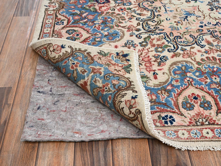 10'3" x 13'2" Vintage Hand Knotted Ivory Wool Rectangle Oriental Rug - MOA1022064
