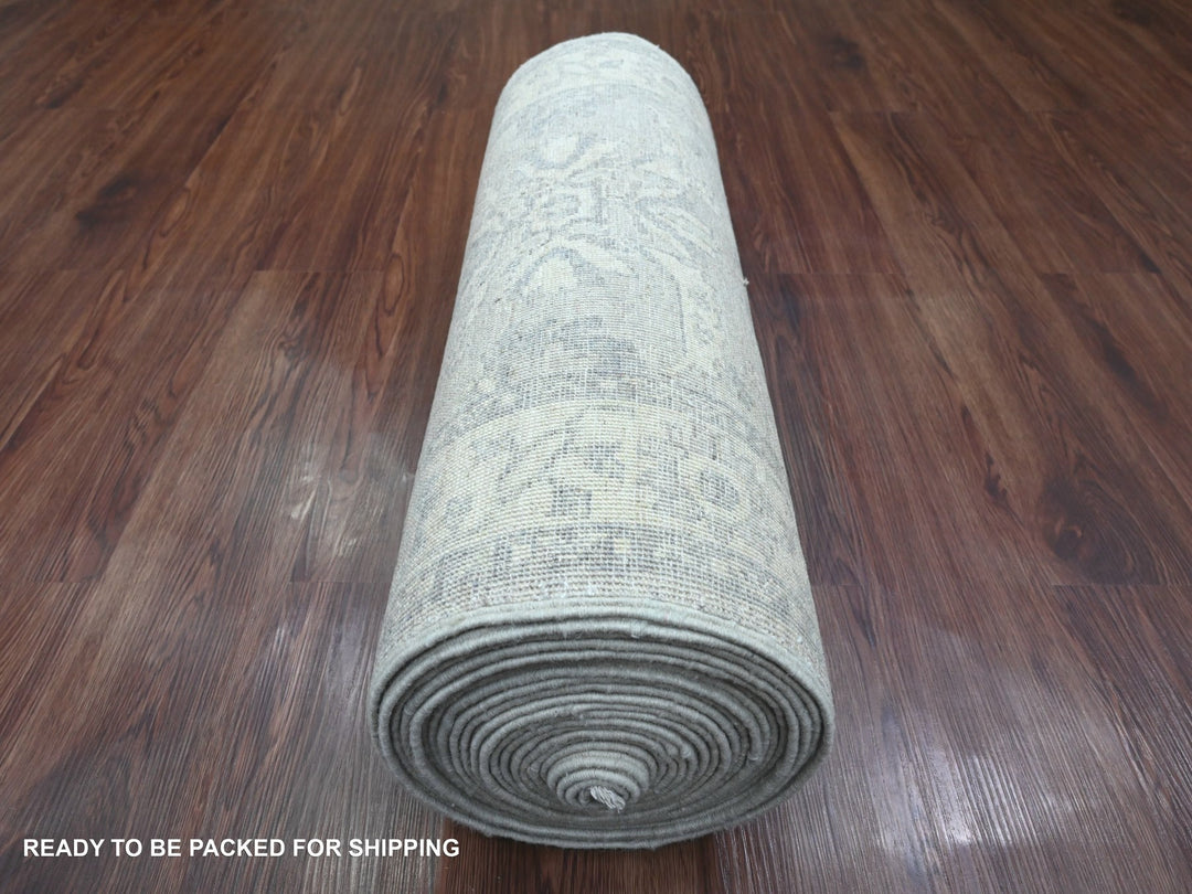 2'4" x 29'3" New Hand Knotted Ivory Wool Runner Oriental Rug - MOA10220650