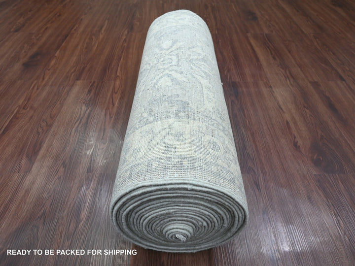 2'4" x 29'3" New Hand Knotted Ivory Wool Runner Oriental Rug - MOA10220650