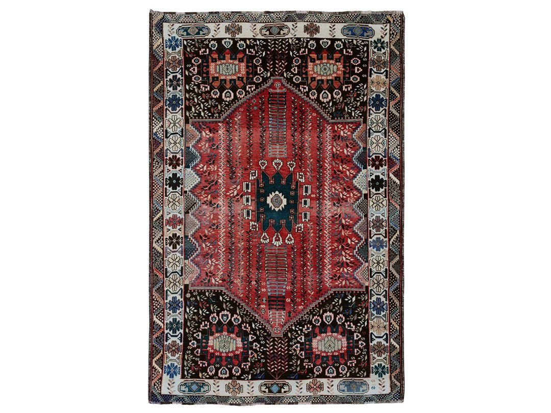 5'9" x 9'1" Vintage Hand Knotted Red Wool Rectangle Oriental Rug - MOA10220651