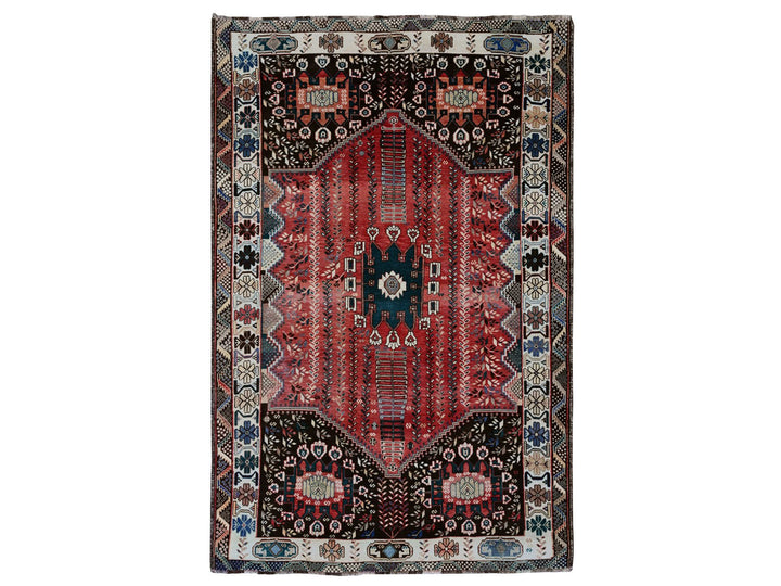 5'9" x 9'1" Vintage Hand Knotted Red Wool Rectangle Oriental Rug - MOA10220651