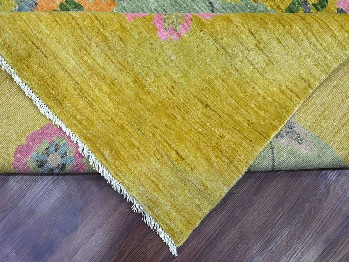 9'1" x 12'5" New Hand Knotted Green Wool Rectangle Oriental Rug - MOA10220655