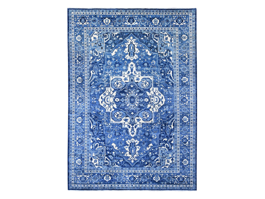 10'0" x 13'10" New Hand Knotted Blue Wool Rectangle Oriental Rug - MOA10220658
