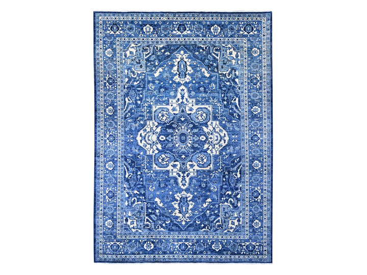 10'0" x 13'10" New Hand Knotted Blue Wool Rectangle Oriental Rug - MOA10220658