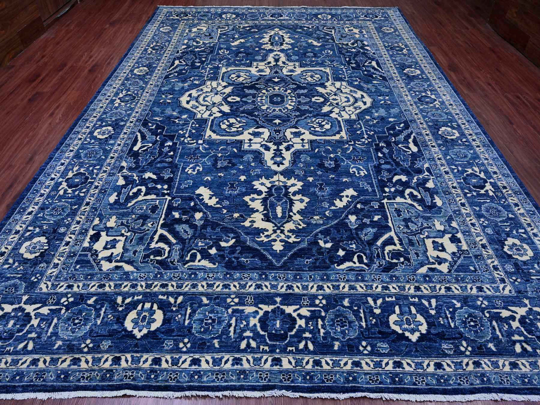 10'0" x 13'10" New Hand Knotted Blue Wool Rectangle Oriental Rug - MOA10220658