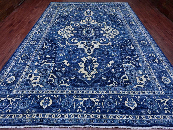 10'0" x 13'10" New Hand Knotted Blue Wool Rectangle Oriental Rug - MOA10220658
