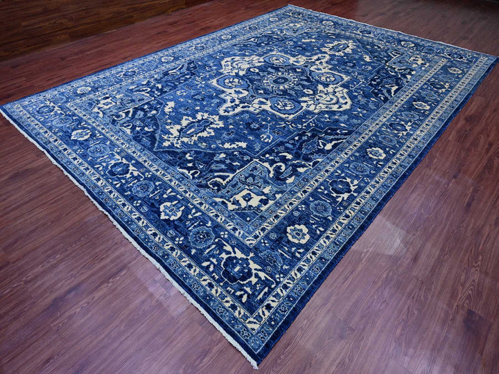 10'0" x 13'10" New Hand Knotted Blue Wool Rectangle Oriental Rug - MOA10220658