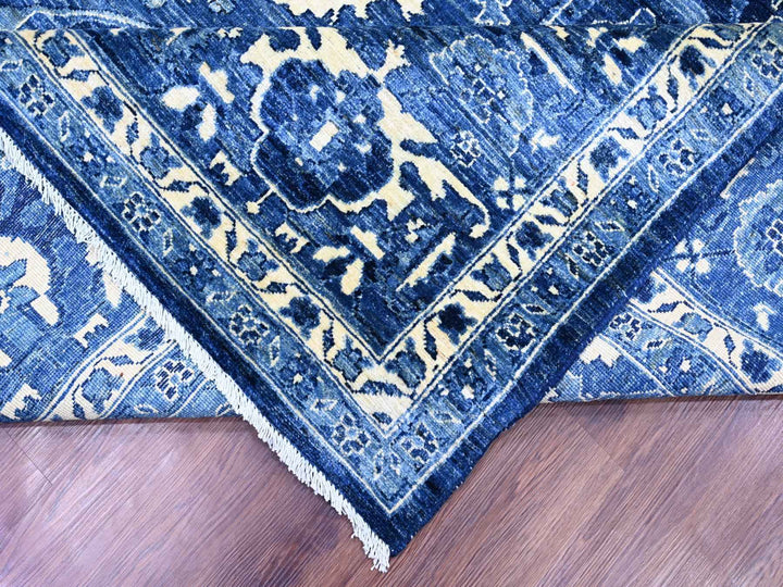 10'0" x 13'10" New Hand Knotted Blue Wool Rectangle Oriental Rug - MOA10220658