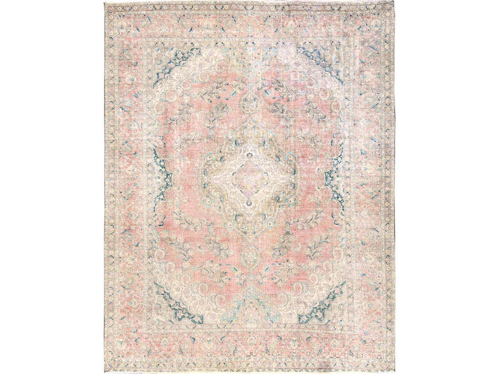 9'7" x 12'2" Vintage Hand Knotted Pink Wool Rectangle Oriental Rug - MOA1022065