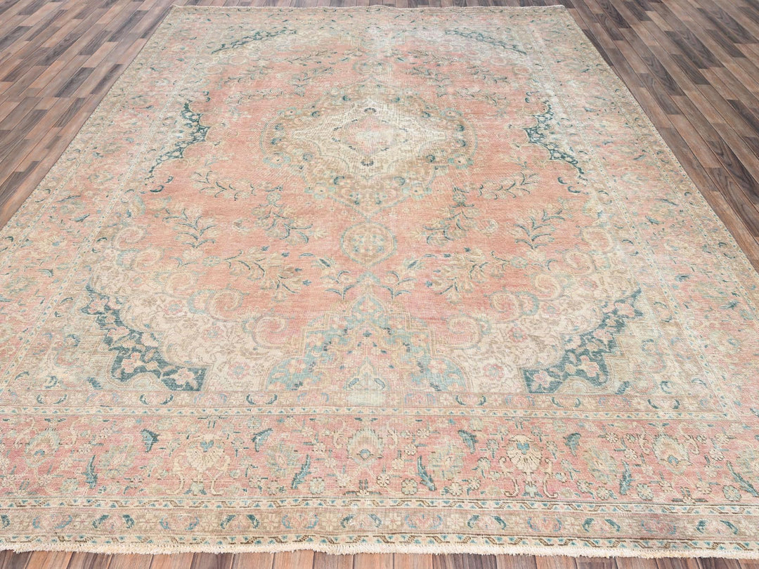 9'7" x 12'2" Vintage Hand Knotted Pink Wool Rectangle Oriental Rug - MOA1022065