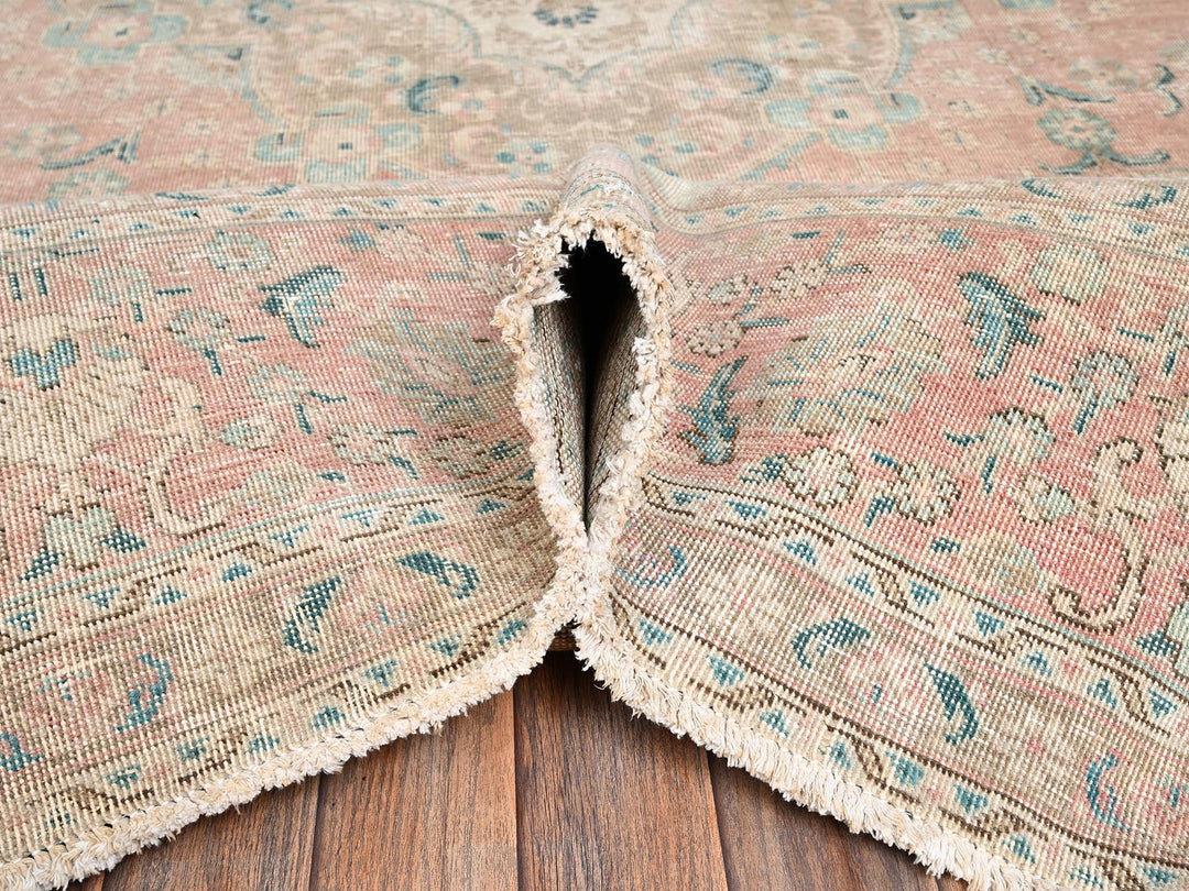 9'7" x 12'2" Vintage Hand Knotted Pink Wool Rectangle Oriental Rug - MOA1022065