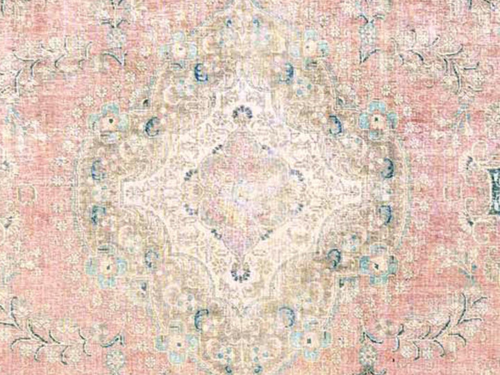 9'7" x 12'2" Vintage Hand Knotted Pink Wool Rectangle Oriental Rug - MOA1022065