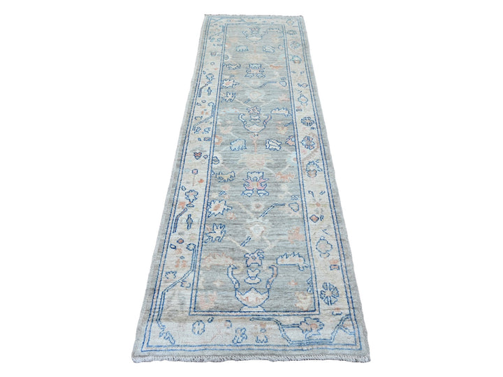 2'9" x 9'2" New Hand Knotted Grey Wool Runner Oriental Rug - MOA10220663